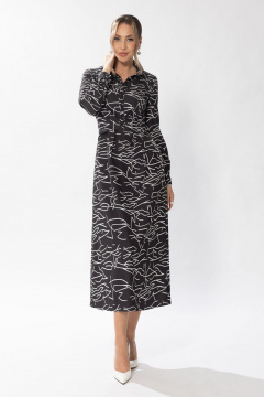 Черное платье полуприлегающего силуэта с рукавами и застежками Golden Valley 44085 черно-белый - фото 1