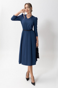 Демисезонное платье из текстиля с капным поясом Golden Valley 44071 темно-синий - фото 1