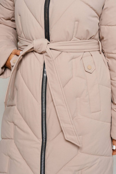 Пальто стеганое прямое, с капюшоном, воротником-стойкой, поясом Beautiful&Free 6248 бежевый - фото 3