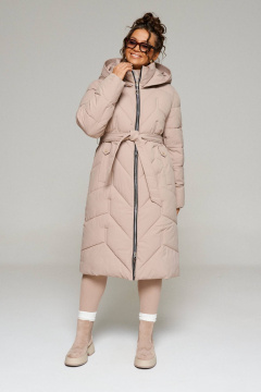 Пальто стеганое прямое, с капюшоном, воротником-стойкой, поясом Beautiful&Free 6248 бежевый - фото 2