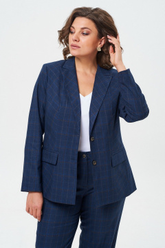 Двойка из текстильных брюк и удлиненного жакета с застежкой на пуговицы БелЭльСтиль 412-3 03 22+596-2 89 22_синий - фото 4