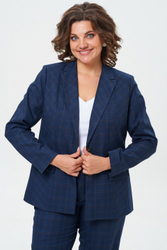 Двойка из текстильных брюк и удлиненного жакета с застежкой на пуговицы БелЭльСтиль 412-3 03 22+596-2 89 22_синий - фото 3