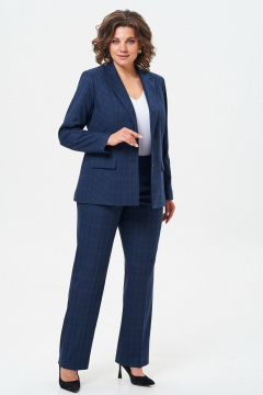 Двойка из текстильных брюк и удлиненного жакета с застежкой на пуговицы БелЭльСтиль 412-3 03 22+596-2 89 22_синий - фото 2
