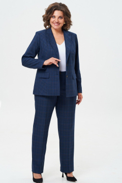 Двойка из текстильных брюк и удлиненного жакета с застежкой на пуговицы БелЭльСтиль 412-3 03 22+596-2 89 22_синий - фото 1
