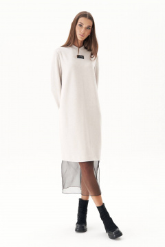 Длинное белое платье из трикотажа с акцентными деталями Fantazia Mod 4865 - фото 3