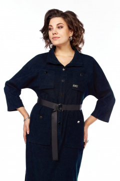 Платье прямого силуэта с карманами и съемным поясом, с разрезами Matini 3.1471/1 синий - фото 2