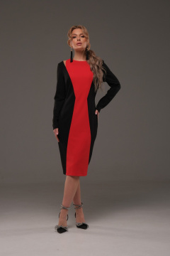 Двухцветное трикотажное платье с прорезями у плеч Galean Style 958 красный - фото 4