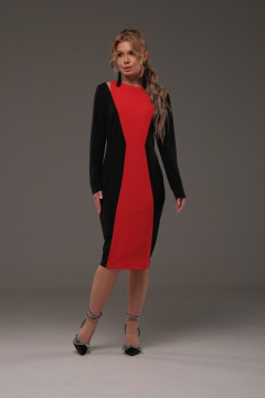 Двухцветное трикотажное платье с прорезями у плеч Galean Style 958 красный - фото 3