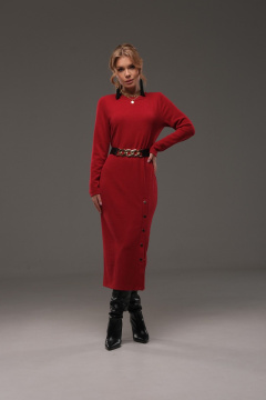 Платье прилегающее из трикотажа с ремнем, с планкой и кнопками Galean Style 960-1 красный - фото 2