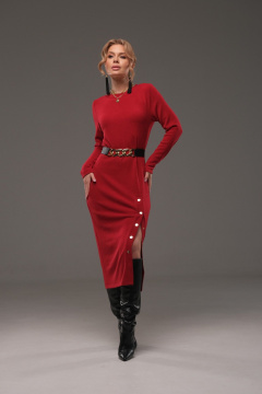 Платье прилегающее из трикотажа с ремнем, с планкой и кнопками Galean Style 960-1 красный - фото 1