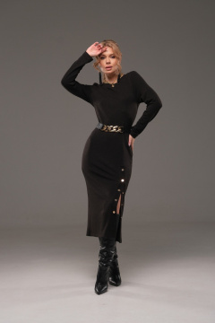 Платье из трикотажа с ремнем, прилегающее, с планкой и кнопками Galean Style 960-1 черный - фото 5