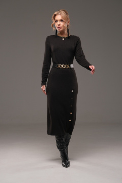 Платье из трикотажа с ремнем, прилегающее, с планкой и кнопками Galean Style 960-1 черный - фото 4