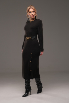 Платье из трикотажа с ремнем, прилегающее, с планкой и кнопками Galean Style 960-1 черный - фото 3