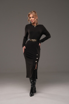 Платье из трикотажа с ремнем, прилегающее, с планкой и кнопками Galean Style 960-1 черный - фото 2