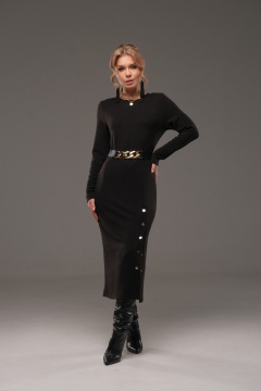 Платье из трикотажа с ремнем, прилегающее, с планкой и кнопками Galean Style 960-1 черный - фото 1