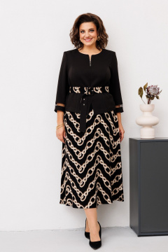 Деловой костюм дву предметный с юбкой и полуприлегающим блузоном Romanovich Style 2-2551 черный/цепи - фото 1