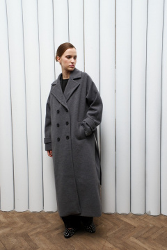 Демисезонное пальто оверсайз со двубортной застежкой и спущенной линией плеча Skipper Design 116 серый_рубчик - фото 1