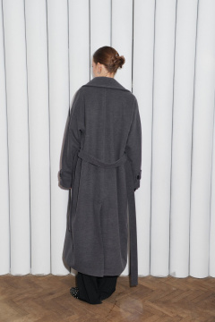 Демисезонное пальто оверсайз со двубортной застежкой и спущенной линией плеча Skipper Design 116 серый_рубчик - фото 5