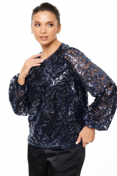 Нарядная блузка с пайетками иV вытачками для торжественных мероприятий Панда 200543w синий - фото 2