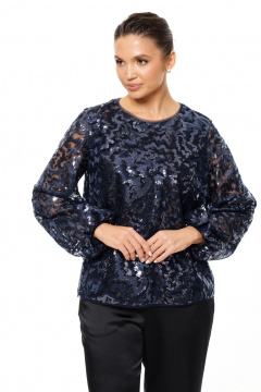 Нарядная блузка с пайетками иV вытачками для торжественных мероприятий Панда 200543w синий - фото 3