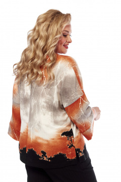 Свободная трикотажная блуза с принтом и V-образным вырезом Abbi 4051 бежево-коричневый - фото 2