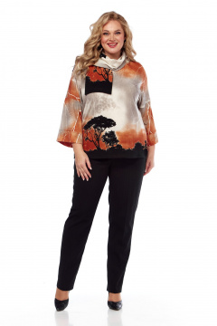 Свободная трикотажная блуза с принтом и V-образным вырезом Abbi 4051 бежево-коричневый - фото 4