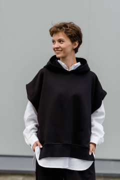 черный жилет из премиального хлопка с капюшоном Twok 100801 черный - фото 1