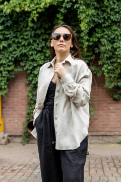 Бежевый льняной рубашка свободного кроя с классическим воротником Twok 200808 натуральный цвет льна - фото 5