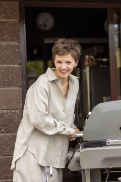 Бежевый льняной рубашка свободного кроя с классическим воротником Twok 200808 натуральный цвет льна - фото 2