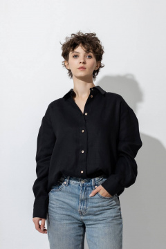 Черная льняная рубашка с закрытыми швами и закругленным низом Twok 200809 черный - фото 3