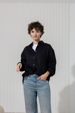 Черная льняная рубашка с закрытыми швами и закругленным низом Twok 200809 черный - фото 2