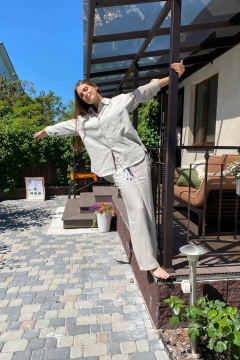 Брюки палаццо и рубашка из льна свободного кроя бежевый Twok 200813 натуральный цвет льна - фото 5