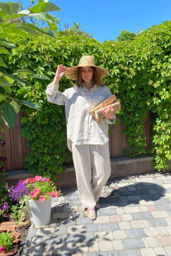 Брюки палаццо и рубашка из льна свободного кроя бежевый Twok 200813 натуральный цвет льна - фото 4