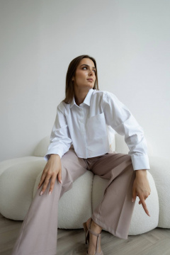 Белая кроп-рубашка на пуговицах с коротким рукавом Twok 220003 белый - фото 1