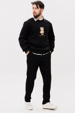 Черный демисезонный свитшот с вышивкой и классическим кроем GO m4091/40-02.182-188 - фото 2