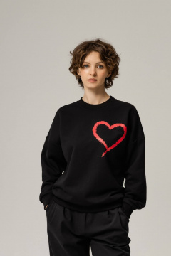 Свитшот с ручной вышивкой в стиле спорт-шик из футера Twok 300813 черный - фото 3