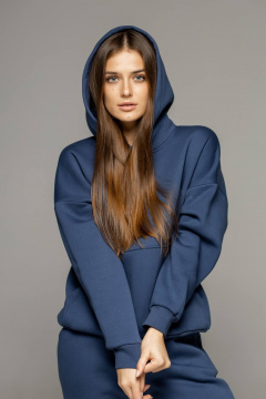 Комплект брюки и худи из премиального начесного футера Twok 300814 индиго - фото 5