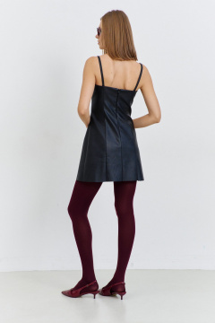 Платье из эко-кожи с вертикальными рельефами и поясом AG Green G542/1 черный - фото 2