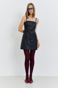 Платье из эко-кожи с вертикальными рельефами и поясом AG Green G542/1 черный - фото 3