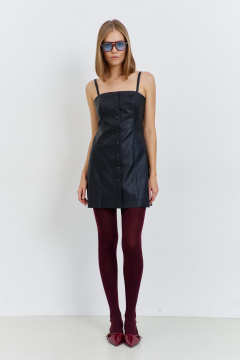 Платье из эко-кожи с вертикальными рельефами и поясом AG Green G542/1 черный - фото 1