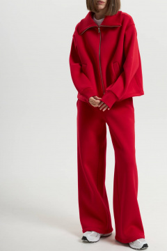 Элегантный спортивный костюм из футера с высоким воротником красный Twok 300902 красный - фото 2