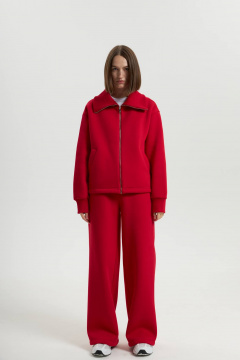 Элегантный спортивный костюм из футера с высоким воротником красный Twok 300902 красный - фото 1