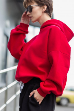 Худи с капюшоном и брюки на манжете из премиального футера Twok 300922 красный - фото 4