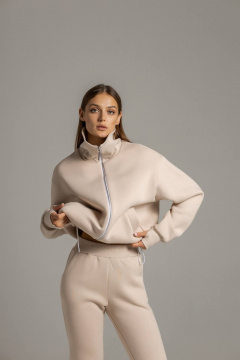 Бомбер с высокой горловиной и брюки на манжете из премиального футера Twok 300955 латте - фото 4