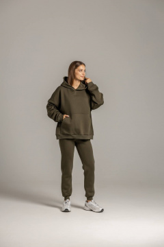 Худи с карманом кенгуру и брюки из премиального футера с начесом Twok 300993 хаки - фото 1