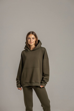 Худи с карманом кенгуру и брюки из премиального футера с начесом Twok 300993 хаки - фото 3