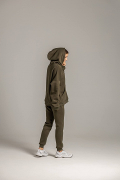 Худи с карманом кенгуру и брюки из премиального футера с начесом Twok 300993 хаки - фото 2