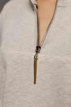 Платье с высоким воротником и металлической молнией из теплого футера Twok 400802 белый меланж - фото 5