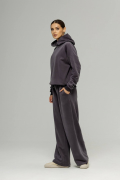 Серый костюм из футера с велюром, свитшот и брюки на манжете Twok 400816 графит - фото 3