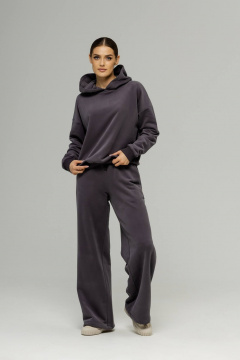 Серый костюм из футера с велюром, свитшот и брюки на манжете Twok 400816 графит - фото 2